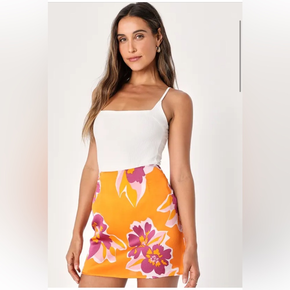 Lulu's Orange and Purple A-Line Mini Skirt Resort Wear